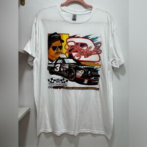 White Gildan Tshirt with Dale Earnhardt race car driver on the front